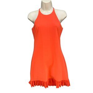 Nicole Miller Artelier Rio Mini Dress Orange Sleeveless Halter Ruffle Hem Sz PS